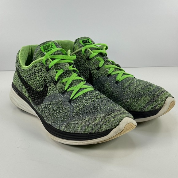 Nike Flyknit Lunar 3 Running Shoes Green‎ Black White 698181-013 Men\'s Size 10.5 main image 9